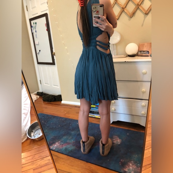 Vintage Free People Cut Out Dress XS Mini Sundress Flowy Loose Deep V - Picture 3 of 10